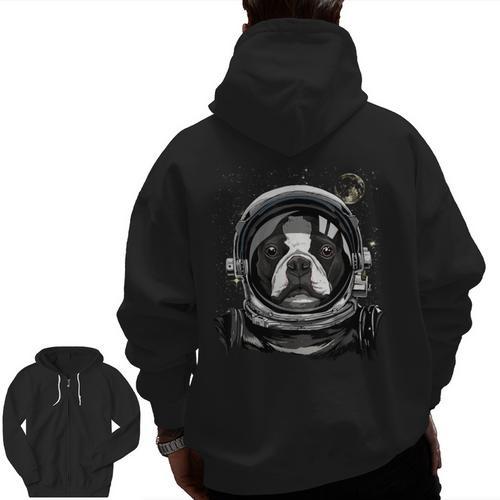 Boston Terrier Astronaut Shirt Spaceman Dog Space Lover Men Zip Up Hoodie Back Print - Bostonterriersmerch.com CA