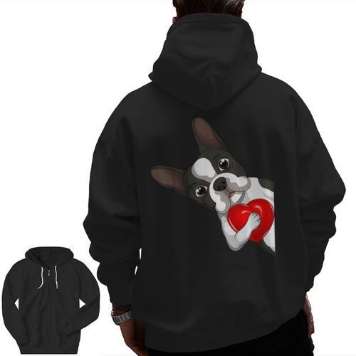 Boston Terrier Bostie Dog Kids Women Girls Men Zip Up Hoodie Back Print - Bostonterriersmerch.com