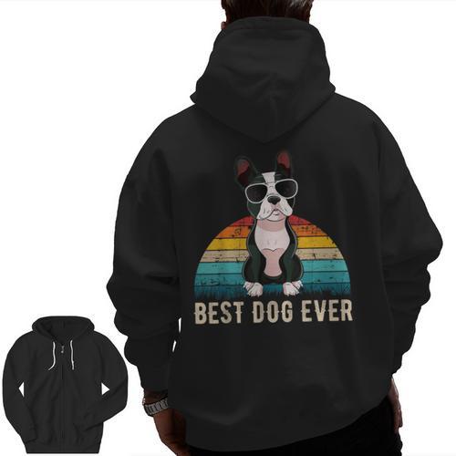 Boston Terrier Boston-Bulldog For Men Women Girls Kids Men Zip Up Hoodie Back Print - Bostonterriersmerch.com