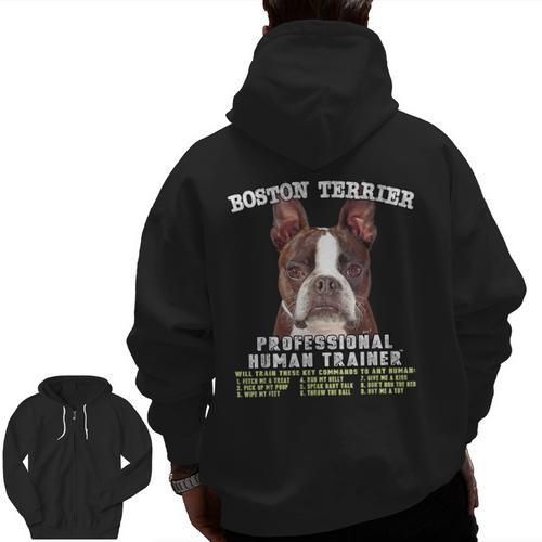 Boston Terrier Brindle Dog Professional Human Trainer Men Zip Up Hoodie Back Print - Bostonterriersmerch.com