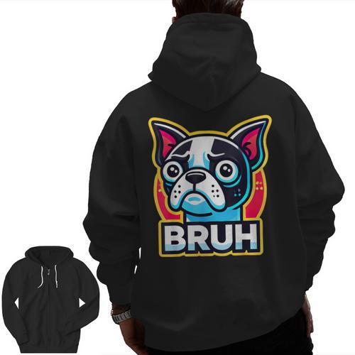 Boston Terrier Bruh Dog Lover Men Zip Up Hoodie Back Print - Bostonterriersmerch.com