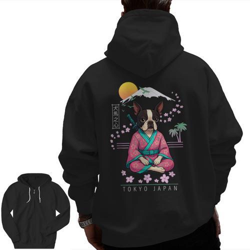 Boston Terrier Boston Bull Terrier Men Zip Up Hoodie Back Print - Bostonterriersmerch.com