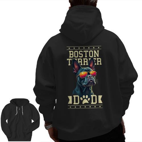 Boston Terrier Dad Boston Bull Bostie Dog Men Zip Up Hoodie Back Print - Bostonterriersmerch.com