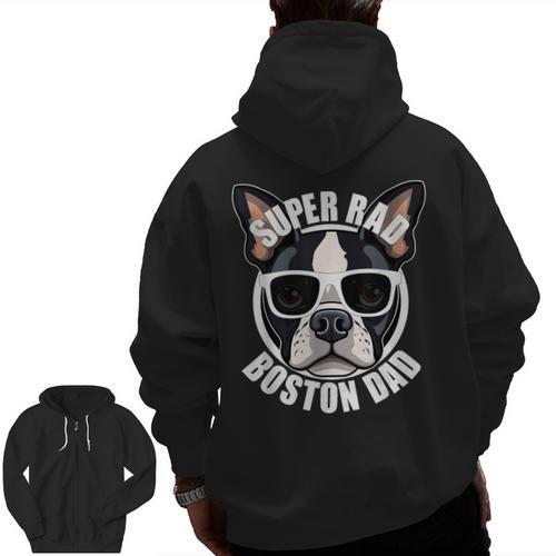Boston Terrier Dad Father’s Day Dog Dad Men’s Men Zip Up Hoodie Back Print - Bostonterriersmerch.com