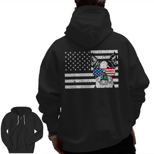 Boston Terrier Dog 4th Of July US American Flag Patriotic Men Zip Up Hoodie Back Print - Bostonterriersmerch.com