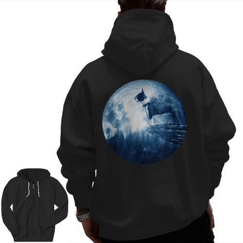 Boston Terrier Dog Moon Dog Mom Dad Women Men Dog Lovers Men Zip Up Hoodie Back Print - Bostonterriersmerch.com
