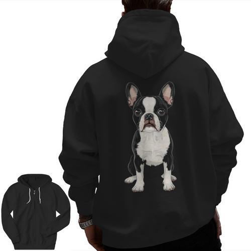 Boston Terrier Dog Motif Pet Art Boston Terrier For Men Women Kids Men Zip Up Hoodie Back Print - Bostonterriersmerch.com