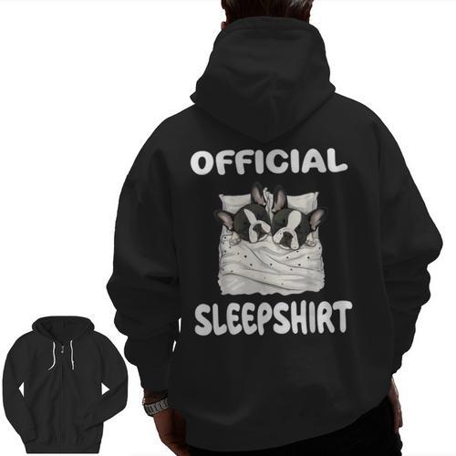 Boston Terrier Dog Official Sleepshirt Pajamas Nightgown For Men Women Girls Kids Men Zip Up Hoodie Back Print - Bostonterriersmerch.com