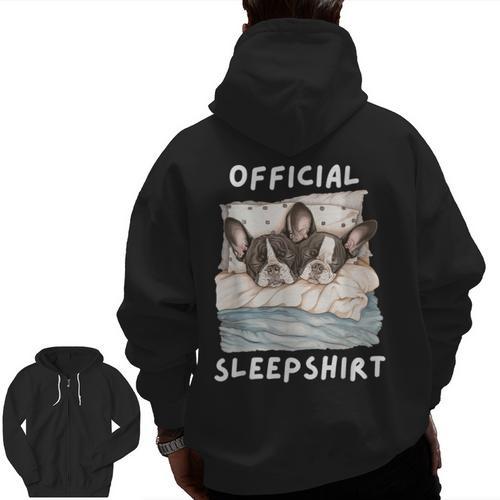Boston Terrier Dog Official Sleepshirt Pajamas Nightgown Men Women Girls Kids Men Zip Up Hoodie Back Print - Bostonterriersmerch.com