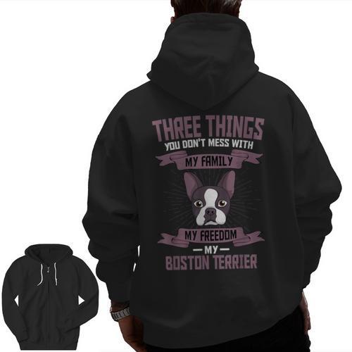 Boston Terrier Don't Mess With American Gentleman Dog Lover Men Zip Up Hoodie Back Print - Bostonterriersmerch.com