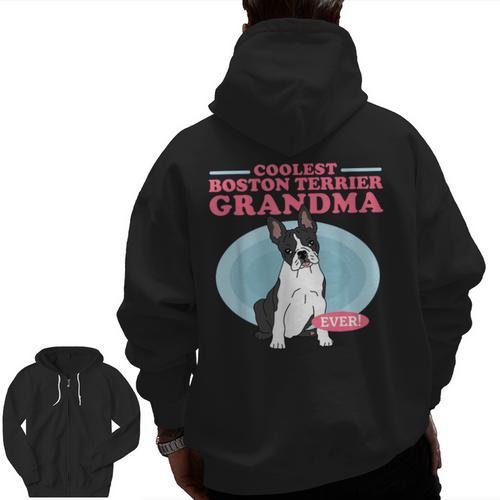 Boston Terrier Grandma Bostie Dog Owner Boston Terrier Men Women Men Zip Up Hoodie Back Print - Bostonterriersmerch.com UK