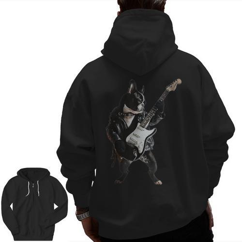 Boston Terrier Guitar Men Zip Up Hoodie Back Print - Bostonterriersmerch.com CA