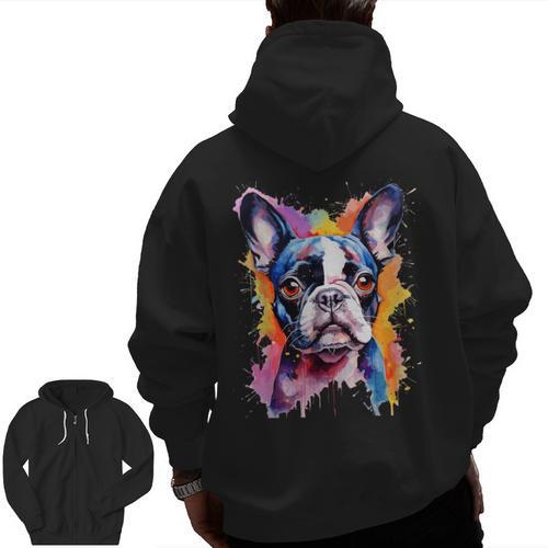 Boston Terrier Lover Pop Art Color Boston Terrier Dog For Men Women Girls Kids Men Zip Up Hoodie Back Print - Bostonterriersmerch.com CA