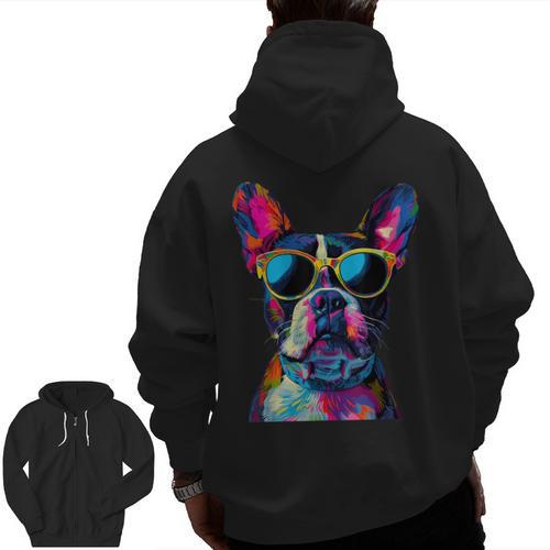Boston Terrier Lovers Pop Art Boston Terrier Men Zip Up Hoodie Back Print - Bostonterriersmerch.com