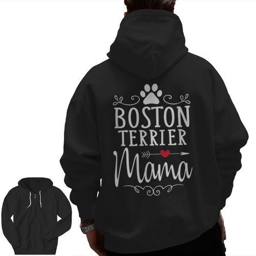 Boston Terrier Mama Boston Terrier Lover Shirt Men Zip Up Hoodie Back Print - Bostonterriersmerch.com AU