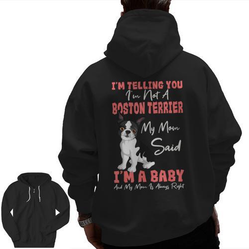 Boston Terrier Mom American Gentleman Dog Lover Mother's Day Men Zip Up Hoodie Back Print - Bostonterriersmerch.com