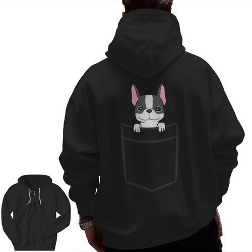 Boston Terrier In The Pocket Cute Boston Terrier Dog For Men Women Girls Kids Men Zip Up Hoodie Back Print - Bostonterriersmerch.com
