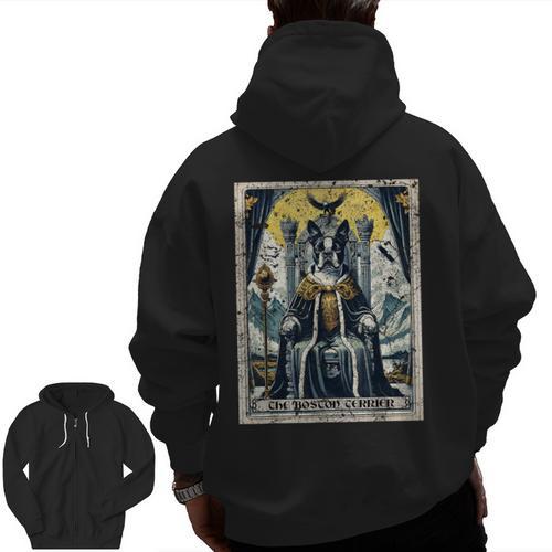 Boston Terrier Tarot Card Dog Men Zip Up Hoodie Back Print - Bostonterriersmerch.com