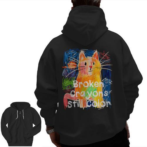 Broken Crayons Still Color Cat Art Teacher Vintage Men Zip Up Hoodie Back Print - teacherstshirts.com