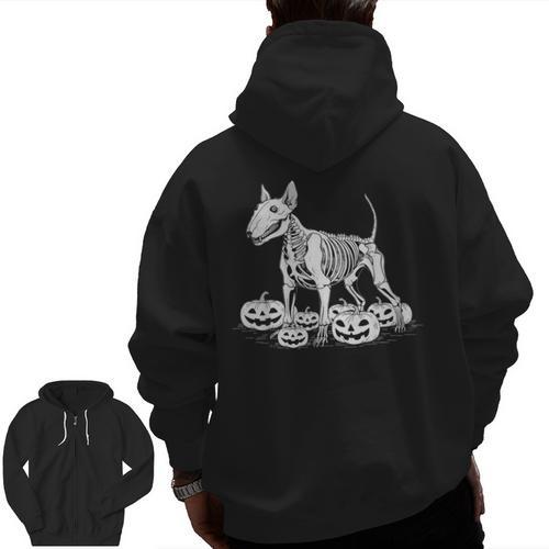 Bull Terrier Skeleton Birthday Halloween Kids Men Zip Up Hoodie Back Print - Bostonterriersmerch.com DE