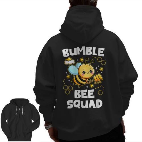 Bumble Bee Squad Honey Bumblebee Teacher Team Group Men Zip Up Hoodie Back Print - teacherstshirts.com