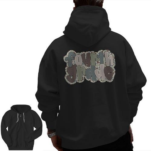 Camo Team 4th Grade Squad Back To School Teacher Kids Boys Men Zip Up Hoodie Back Print - teacherstshirts.com CA