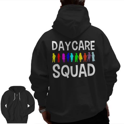 Childcare Daycare Squad Daycare Teacher Men Women Men Zip Up Hoodie Back Print - teacherstshirts.com UK