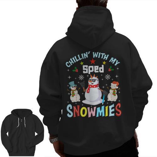 Chillin With My Sped Snowmies Teacher Student Christmas Men Zip Up Hoodie Back Print - teacherstshirts.com UK
