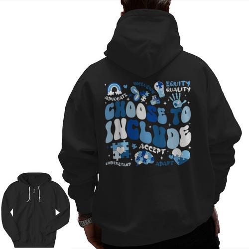 Choose To Include Inclusion Matters Autism Awareness Teacher Men Zip Up Hoodie Back Print - teacherstshirts.com DE