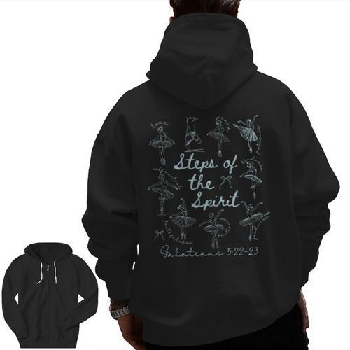 Christian Steps Of Spirit Bible Verse Ballet Dancer Teacher Men Zip Up Hoodie Back Print - teacherstshirts.com CA