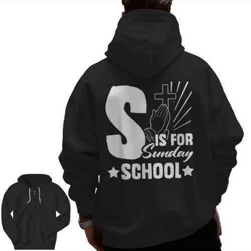 Christian Teacher S Is For Sunday School Essentials Men Zip Up Hoodie Back Print - teacherstshirts.com CA