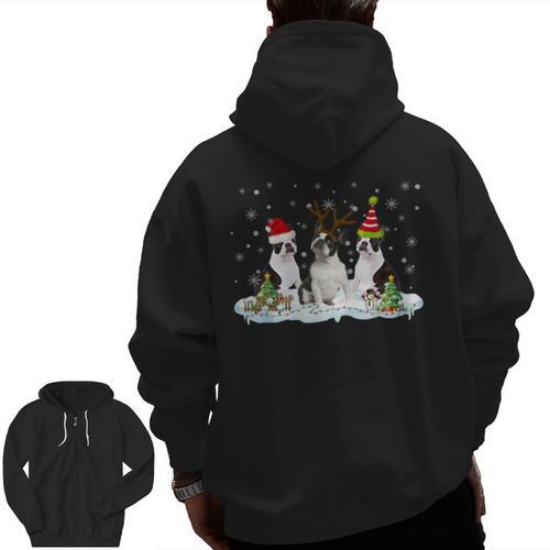 Christmas Boston Terrier Santa Dog Lover Men Zip Up Hoodie Back Print - Bostonterriersmerch.com