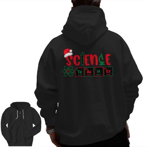 Christmas Science Teacher Santa Educator Chemical Elements Men Zip Up Hoodie Back Print - teacherstshirts.com UK