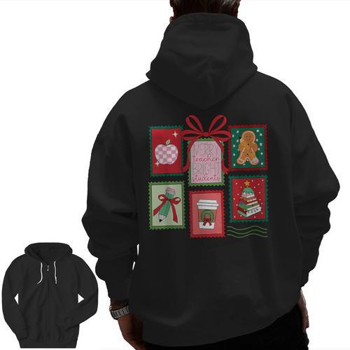 Christmas Teacher Stamps Men Zip Up Hoodie Back Print - teacherstshirts.com DE
