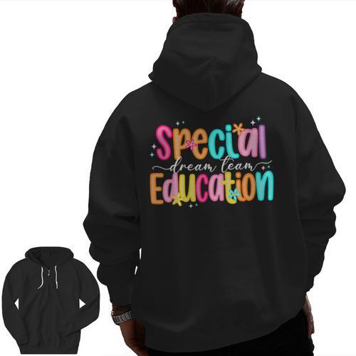 Color Special Education Squad Groovy Dream Team SPED Teacher Men Zip Up Hoodie Back Print - teacherstshirts.com AU