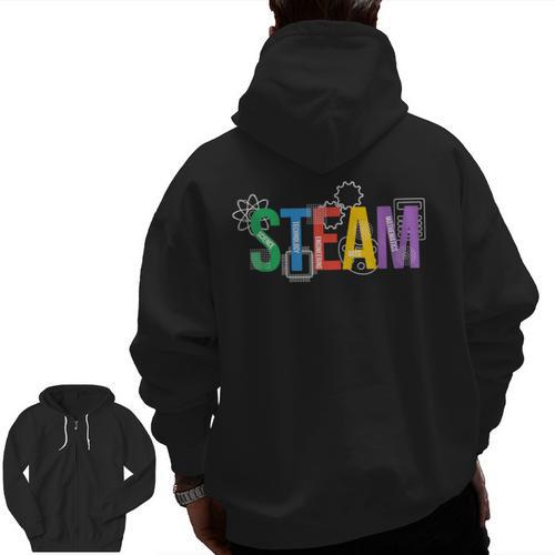 Colorful Steam Letters For Steam Program Teacher And Student Men Zip Up Hoodie Back Print - teacherstshirts.com