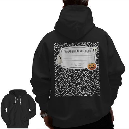 Composition Notebook Costume Adult Halloween For Teacher Men Zip Up Hoodie Back Print - teacherstshirts.com CA