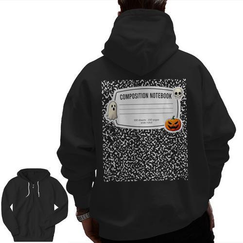 Composition Notebook Costume Adult Halloween For Teachers Men Zip Up Hoodie Back Print - teacherstshirts.com AU