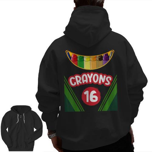 Crayon Box Fun Teacher Student Crayon Squad Halloween 2023 Men Zip Up Hoodie Back Print - teacherstshirts.com
