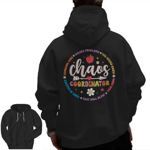 Cute Chaos Coordinator Teacher First Day Of School Men Zip Up Hoodie Back Print - teacherstshirts.com UK