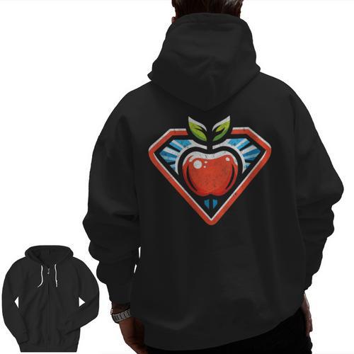 Cute Distressed Super Teacher Superhero Apple Men Zip Up Hoodie Back Print - teacherstshirts.com AU