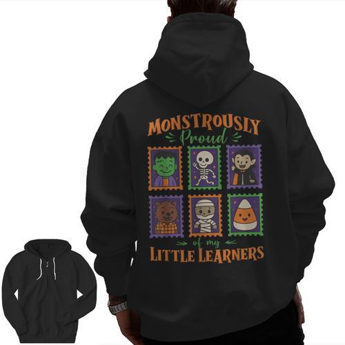 Cute Halloween Teacher Men Zip Up Hoodie Back Print - teacherstshirts.com