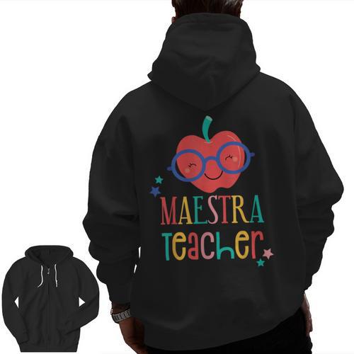 Cute Maestra Teacher Men Zip Up Hoodie Back Print - teacherstshirts.com