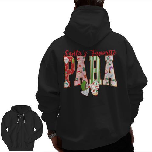 Cute Santas Favorite Para Christmas Paraprofessional Teacher Men Zip Up Hoodie Back Print - teacherstshirts.com AU