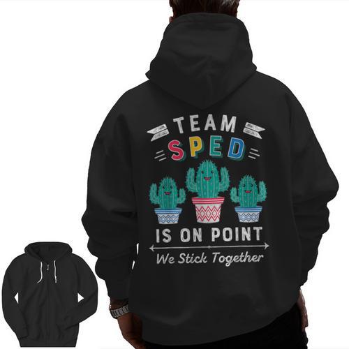 Cute SPED Teacher Special Education Cactus SPED Teacher Men Zip Up Hoodie Back Print - teacherstshirts.com AU