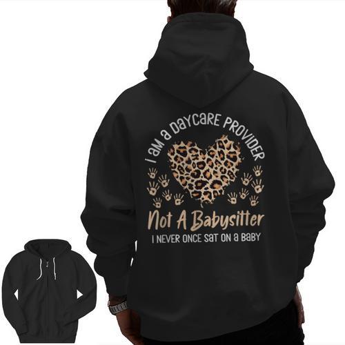 Daycare Provider Teacher Childcare Worker Leopard Heart Fun Men Zip Up Hoodie Back Print - teacherstshirts.com DE