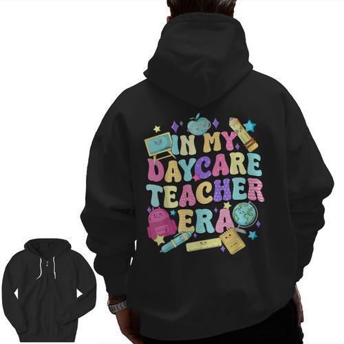 In My Daycare Teacher Era Daycare Provider Kids Men Zip Up Hoodie Back Print - teacherstshirts.com DE