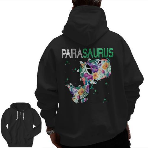 Dino Para Professional Teacher Collection T-Rex Dinosaur Paraeducator Assistant Teacher Men Zip Up Hoodie Back Print - teacherstshirts.com