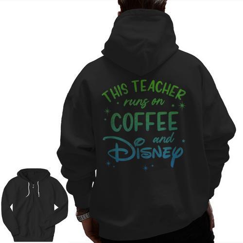 Disney This Teacher Runs On Coffee And Disney Gradient Logo Men Zip Up Hoodie Back Print - teacherstshirts.com AU