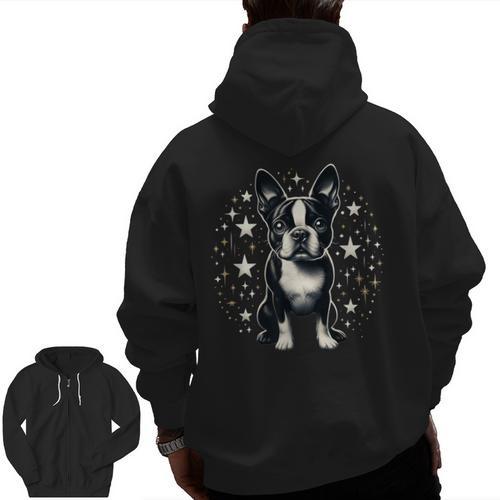 Dog Boston Terrier For Men Women Men Zip Up Hoodie Back Print - Bostonterriersmerch.com CA